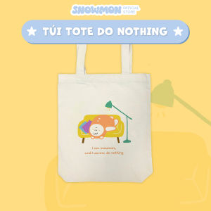 Túi tote vải canvas Snowmon Do Nothing Moni có khóa kéo đeo vai đáng yêu