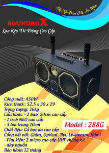 LOA KARAOKE BLUETOOTH SOUNDBOX 288G 2 BASS 20CM1 TREBLE 2 MID 450W ÂM THANH SÔI ĐỘNG KÈM 2 MICRO UHF BH 12 THÁNG