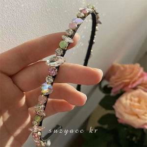 Handmade Luxury Diamond Crystal Retro Rhinestone Sweet Headband Fairy Valentine Party Hair Band Cekak Rambut气质高级感彩色碎钻细发箍
