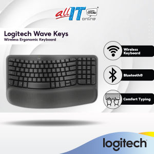 Logitech Wave Keys Wireless Ergonomic Keyboard with Cushioned Palm Rest Comfortable Natural Typing Easy-Switch