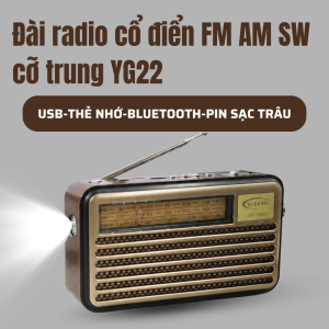 Đài Radio Bluetooth YG22 3 Băng Tần FM/AM/SW Loa Nghe Nhạc USB Thẻ Nhớ Pin Sạc Type-C Đèn LED Anten Thu Sóng Tốt