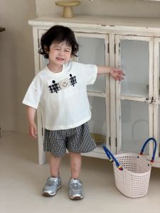 Boys Summer Short Sleeve T Thin plaid shirt and shorts set 2026 Korean-style childrens clothing for little babies in summer
