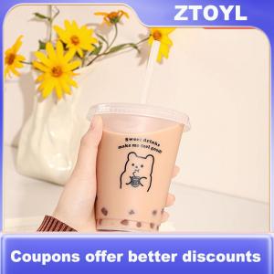 【ZTOYL】 Kawaii chai nước cho nước ép Cà Phê Trà sữa dễ thương nhựa lạnh ly với rơm Nắp di động tái sử dụng uống chai BPA miễn phí