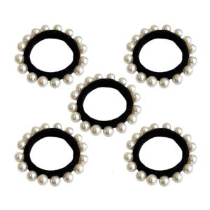 5Pcs Fashion Artificial Pearls Hair Tie Breathable Towel Loop Hair Band Hair Elastic For Women Girl Various Hair Styling