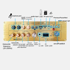 D1500 Original US Imported Chip AC 220V 12V 24V Bluetooth Stereo Amplifier Board Subwoofer Karaoke