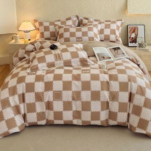 A Class 200 Thickened Brushed Fabric 100% 100% Cotton Four-Piece Set Pure Cotton Single Duvet Cover Bed Sheet Dormitory Three-Piece Set LZD