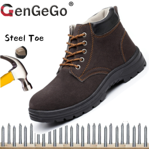 Brand GenGeGo COD(3 Days Delivery) Steel Toe Cap Zip On Mid Cut Safety Shoes Safety Boots Kasut Keselamatan Lelaki Kasut Safety
