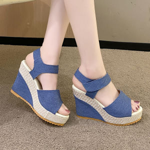 [Free Shipping] Womens Large-Size Sandals 2026 Summer New Collection Platform Wedge Heels Open-Toe Design Thick-Soled Sandals Suede Womens Sandals.