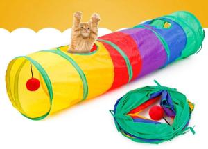 CATLOOTS SG Foldable Rainbow Cat Tunnel with Ball Fun Cat Toy T-junction Tube
