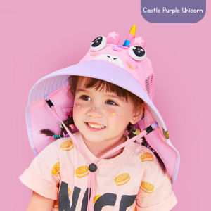 Kids UV Protection Sun Hat with Cartoon Design and Wide Brim for Outdoor Activities