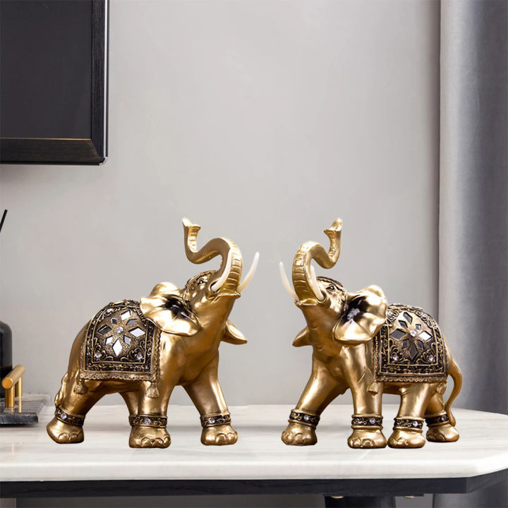 BolehDeals 2 Pieces Resin Elephant Statue Feng Shui Elephants Sculpture