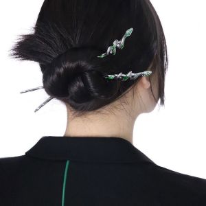 PTK52 สำหรับผู้หญิง ของเก่าแบบโบราณ สีเขียวอ่อน เงินสีเงิน ที่คาดผมโบราณ ชุดกี่เพ้าของจีน หมวกสไตล์จีน กิ๊บงูโลหะ กิ๊บติดผมสไตล์โบราณ แท่งขน Hanfu