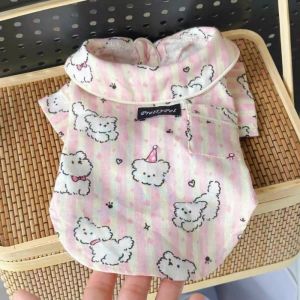 JAYNEBIO Breathable Dog Sleepwear Cute Puppy Pattern Blue Pink Base Layer Clothes Anti-Hair Loss Pet Home Clothes Indoor Wear