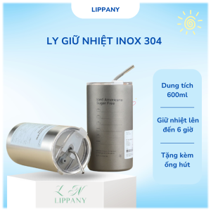 Ly giữ nhiệt inox 304 đúc liền khối cao cấp có nắp đậy tặng kèm ống hút