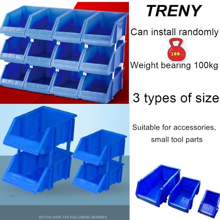 TRENY Nailing Stackable Plastic Small Parts Container Box Shelf