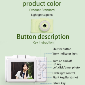 Chanstroe 180°Lens flip 1080P Green Digital Camera Video Camcorder 48MP Photo16X Zoom Anti-shake HD digital With light