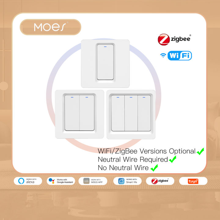 MOES Tuya WiFi Smart Switch Wifi Wireless Push Button Wall Light Switch