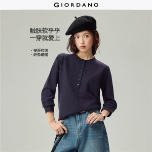 Giordano Beau Monde Women Rolled edge henley neck sweater Free Shipping 13356630