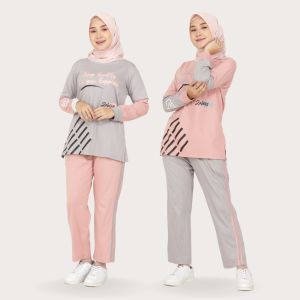 Setelan Baju Olahraga Wanita Muslimah Gowes Senam Joging One Set Amora by Zolaris