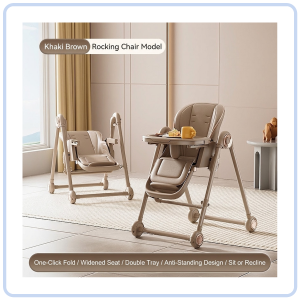 【Pure Care】 2-in-1 Baby High Chair and Rocker / 6-Level Height Adjustment / Double Tray / Reclining Seat / Foldable