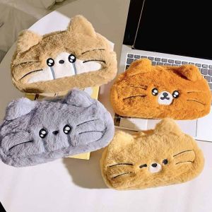 MMLUCK Mèo vui nhộn Hộp bút chì hoạt hình Kawaii Thêu Hộp đựng bút hình mèo nhồi bông Quà tặng trẻ em Dung lượng lớn Túi đựng bút hình mèo Vật dụng học tập của học sinh