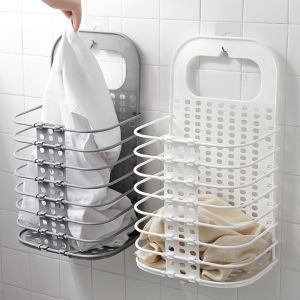1PCS Bathroom WAll Self adhesive BIg Laundry Basket Plastic Suction Cup Hanging Hamper Dirty Clothes Foldable Storage Basket Organizer Holder Pouch Household