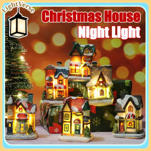 Christmas Resin Village Houses Castle Snow House LED Light Micro Landscape Desktop Decor Gift Micro Landscape Ornaments