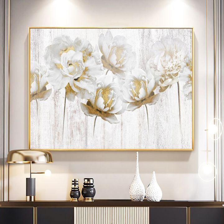 Abstract Gold foil White Flower Canvas Canvas printing Print Pictures ...