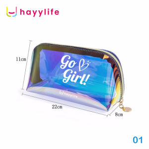 HAYYLIFE Tas Kosmetik Hologram- Pouch Tempat Make up Portable Model Transparan Bahan Plastik Untuk Travel Anti Air HL-AGB824