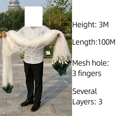 [COD] PH Stock 100M x 3M 3-Layer Floating Gill Net – 3/4/5 Finger Large Water Fishing Net