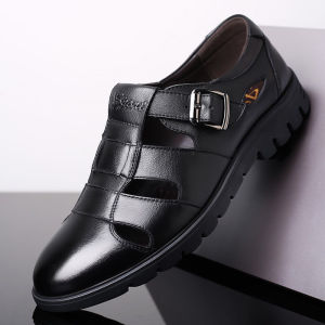 Free Shipping [Genuine Leather Top-Grain Cowhide] Mid-Aged MenS Summer Sandals MenS Casual Perforated Leather Sandals MenS Casual Perforated Leather Sandals