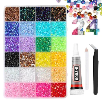 [LF3F]Resin Jelly Rhinestone Bedazzling Kit 24 Colors 3mm Flatback Gems 10000Pcs for Nails Jewelry Clothing Shoes Art Book