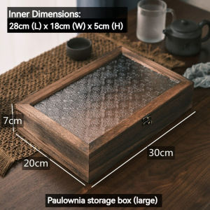 Vintage Wooden Storage Box Glass Lid Dustproof Jewelry Tea Organizer Handmade Craft Gift Box Makeup Case Home Decor