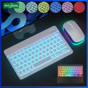 【Free Gift】Bàn phím và chuột không dây GOOJODOQ 10 inch Đèn nền có đèn nền LED Bàn phím Bluetooth đầy màu sắc cho máy tính xách tay