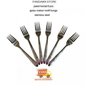 PANDAWA - PAKET 12 PCS (1 LUSIN) GARPU MAKAN STAINLESS / GARPU MAKAN UKIRAN MOTIF BUNGA