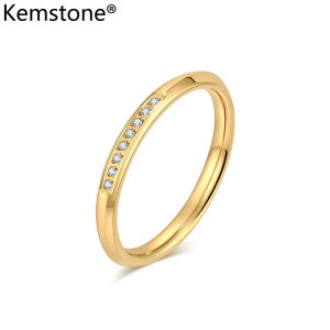 Kemstone AAA Nhẫn đá Cubic Zirconia phụ nữ thép không gỉ mạ vàng trang sức nhẫn