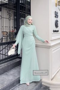 ชุดเดรส พร้อมผ้าคลุม ชุดอิสลาม เดรสออกงาน เดรสมุสลิม รุ่นเคธี่ ชุดเดรสใส่ไปงานแต่ง เนื้อผ้าชีฟอง เดรสธีมเพื่อนเจ้าสาว ชุดใส่รายอ ชุดนิกะห์