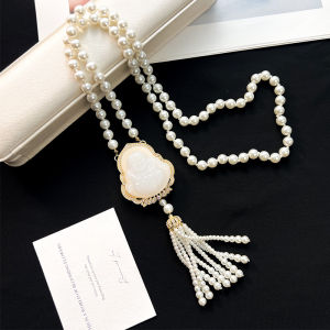 Popular high-end elegant Buddha necklace imitation chalcedony long autumn and winter sweater chain fashionable and stylish pendant 2026