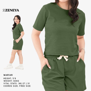 Zeneya Waffle Shirt and Shorts Terno Coordinates For Women Woman Set Top Tops T Shirt Short Coords Casual Wear Blouse Bottom