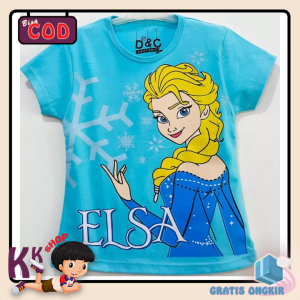 Baju Anak Perempuan / Kaos Anak Lengan Pendek Motif Frozen Elsa Blue 1 - 10 Tahun