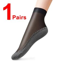 HIONE Summer Women Soft Velvet Socks Silk Socks Non-Slip Socks Bottom Splice Ultra-thin Transparent Breathable Socks