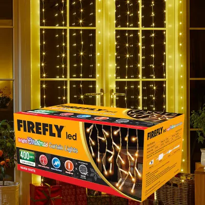 Firefly by Winland LED Christmas Curtain Lights Warm White Steady 30W 400-Lights 5.4mx0.9m Transparent Wire (indoor/outdoor)