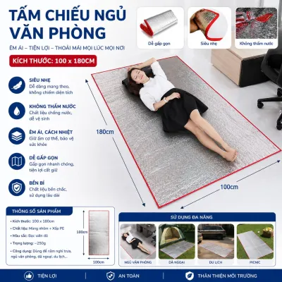 [HCM]Thảm ngủ cao cấp 100cm x 180cm tấm lót trải ngủ trưa chiếu ngủ văn phòng tấm lót du lịch bằng mút pe 1 lớp bạc dày 2mm