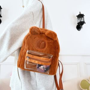 XUNXUAN Cinnamoroll Capybara Plush Backpack Melody PU Leather Plush Doll Shoulder Bag Soft Large Capacity Cartoon Childrens School Bag Outdoor