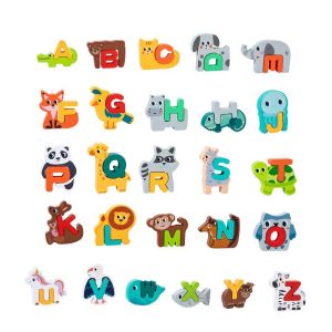 Oldlaiben Wooden Animal Alphabet A-Z 26pcs Blocks 3D Puzzle Early Education Montessori Learning Toy Kids Gift