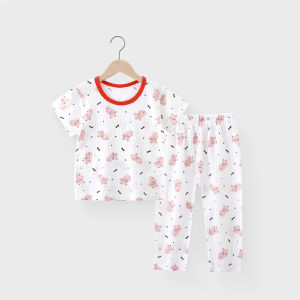AILEBE Kids Pajamas Sleepwear Set Soft Breathable Cotton Summer Pajama CutePrints Elastic Waist No Tummy Squeeze Loose Cuffs Neck Friendly Fit Pambahay Pantulog For Baby Boys Girls 0-10 Years