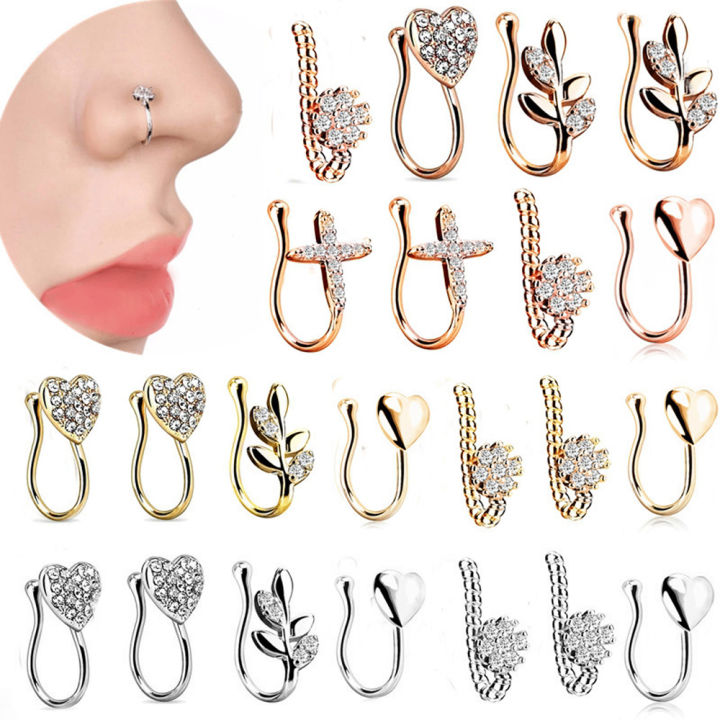 ELLIER New Women Ziron Fake Septum Love Heart Stainless Steel Fake Nose ...