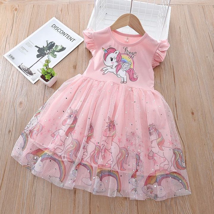 READY STOCK 1 9YEARS Girls Princess Unicorn Dress Children Party Clothing Kids Rainbow Tutu Dress Lazada