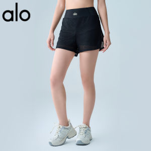 Al0-yoga Summer Mesh Running Sports Quick-Dry Shorts for Women Breathable Fake Two-Piece Anti-Exposure Yoga Fitness Pants Yoga Shorts -ALO