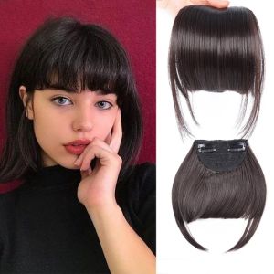 Synthetic Natural Straight Blunt Bangs Clip in Hair Extensions Black Brown Bangs Hairpiece for Women